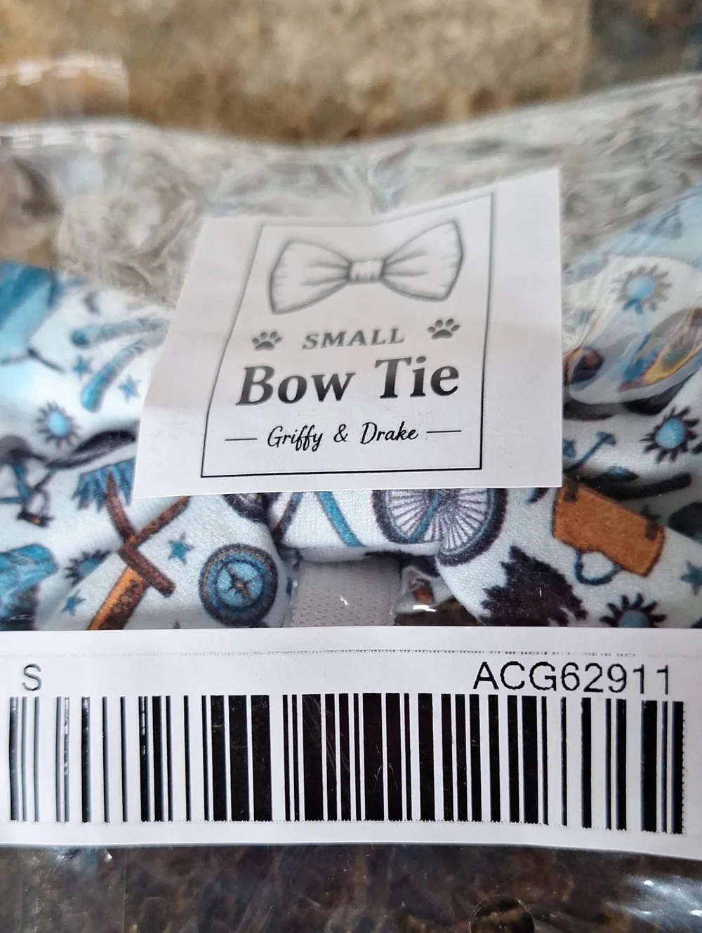 Griffy & Drake Small Bow Tie - Blue and Brown Print Adorable Bow Tie For Pets